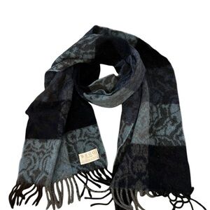 BEGG Scotland lambswool angora blend blue & brown patterned luxe winter scarf
